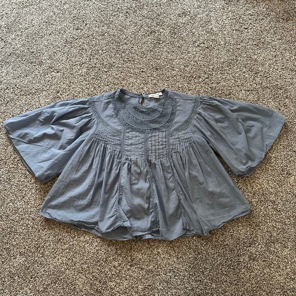 Rebecca Taylor blue short sleeve embroidered peasant top size S - Picture 5 of 11